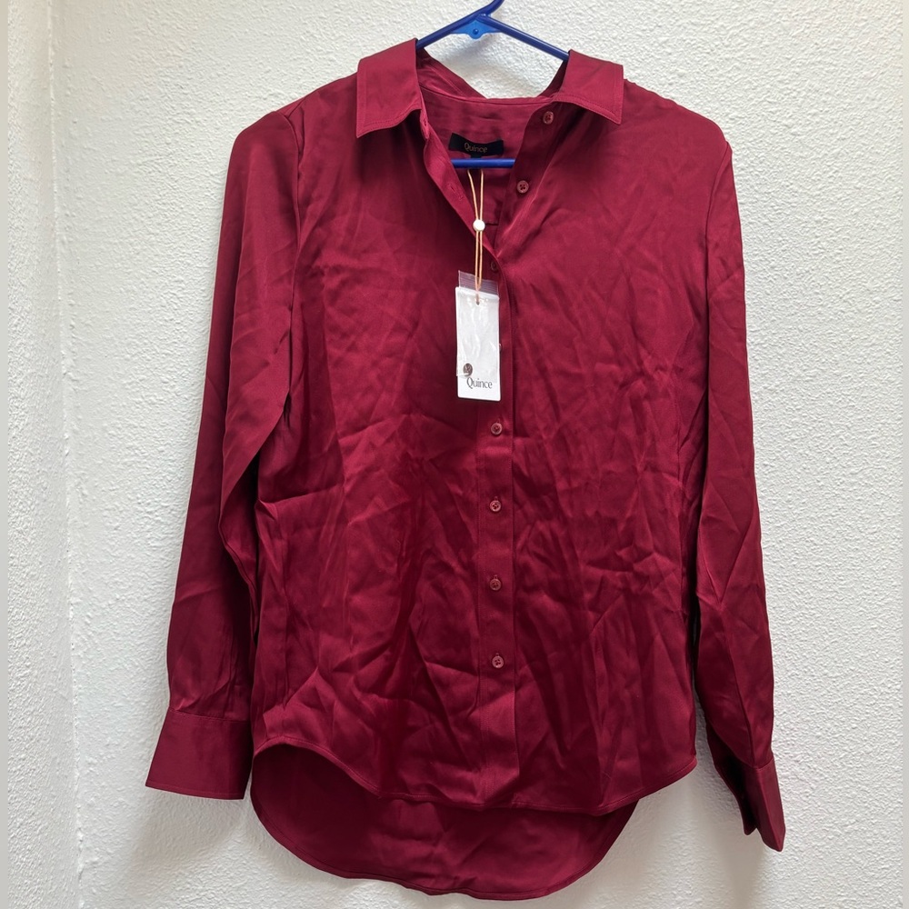 NWT Quince Red Silk Button Down Top Size XS